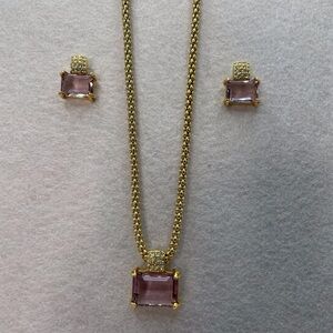 Swarovski Gold Tone Crystal Necklace & Earrings Set Swan Hallmark Light Amethyst